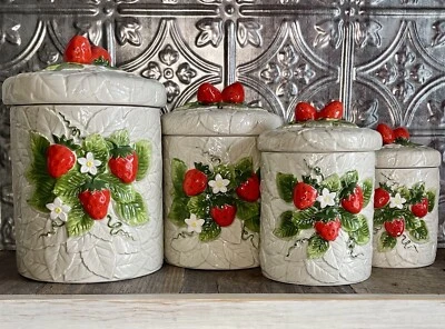 $68 • Buy Vintage Sears Roebuck Strawberry Ceramic Canister Set Of 4 - 1981 - Japan