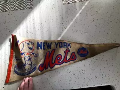 1960's NEW YORK MET'S PENNANT SHEA STADIUM-MR. MET POOR CONDITION AS SHOWN • $24.99