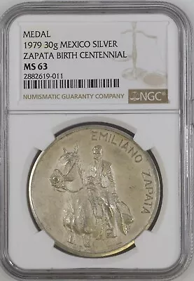 1979 MEXICO ZAPATA BIRTH CENTENNIAL MEDAL SILVER30g MS 63 NGC • $385