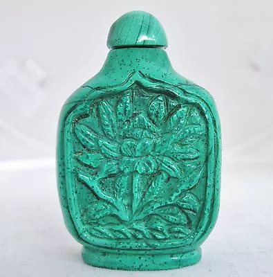 2.05  Vintage ? Chinese Malachite Or Green Stone Snuff Bottle With Carved Flower • $369