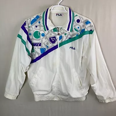 Fila Mens L White Purple Green Geometric Print Windbreaker Vnt 80s Made In Italy • $24.97