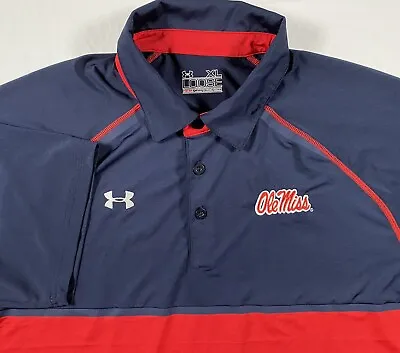 Ole Miss Short Sleeve Under Armour Golf Polo XL Loose Fit Heat Gear Blue Red • $19.99