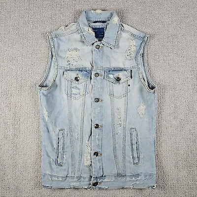 Zara Man Distressed Denim Vest Light Wash Mens Size S • $19.99