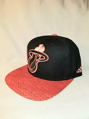 Rare NBA Adidas Miami Heat Hat Logo SnapBack Basketball Neon Red/Pink Black • $12.99