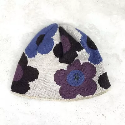 IBEX Women One Size Hat Beanie Winter Snow Ski 100% Merino Wool Purple Floral • $23.69