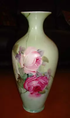 Antique Limoges T&v Hand Painted Vase Roses 10 1/2  • $279.79