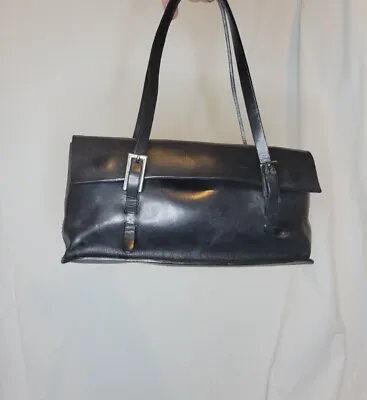 Black Leather Francesco Biasia Small Baguette Handbag • $45