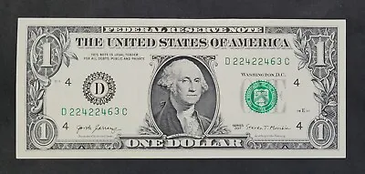 2017 1$ Dollar Bill With A Fancy 3 Digit Repeating Serial Number D 22422463 C • $5.99