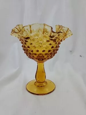 Fenton Amber Hobnail Ruffled Edge Compote Candy Dish 6  • $15