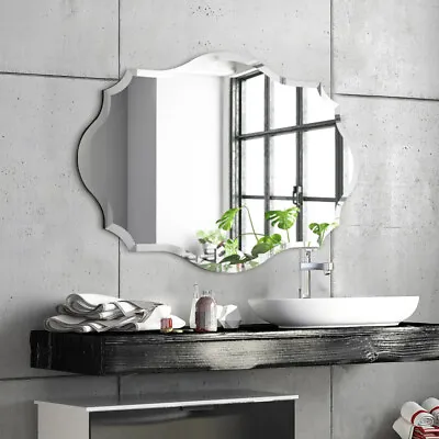 Scalloped Frameless Wall Mounted Bathroom Mirror Decorative Mirror Entryway Deco • $82.98