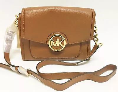 New-michael Kors Margo Luggage Brown Leather Gold Chainmessenger Crossbodybag • $192.49