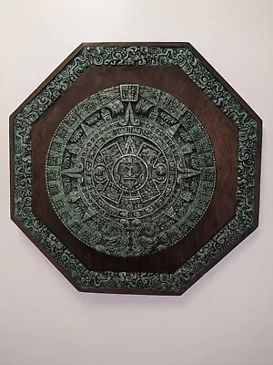 Vintage Aztec Mayan Calendar Sun Dial Malachite Green Chip Stone Wall Plaque 17  • $179.99