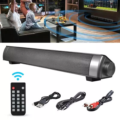 Bluetooth 5.0 Soundbar TV Stereo Sound Black With Remote Control AUX/RCA Output • £20.90