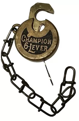 Antique/Vintage Pancake Push Key Champion 6-Lever Pad Lock Works W/Key Has Chain • $57.50