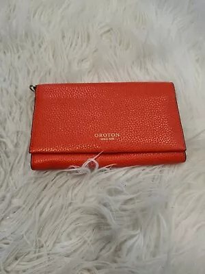 OROTON Avalon Clutch Wallet Tangerine Red Leather Authentic Gold Hardware • $59.95