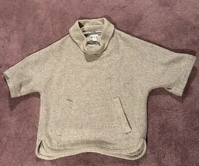 J. Crew Herringbone Cowlneck Wool Blend Poncho Size M Oversized Grey / White • $35
