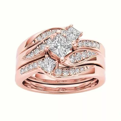 3Pcs Chunky Band Ring Set Inlaid Shiny Zircon Elegant Copper Finger Jewelry Gift • $2.30