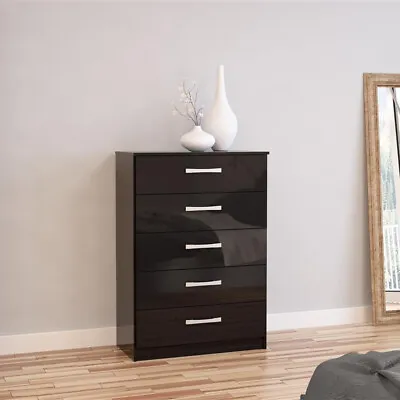 Chest Of Drawers Lynx Wooden High Gloss 5 Drawer Storage With 5 Colour Options • £199.99
