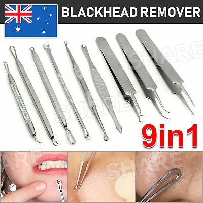 $6.95 • Buy 9pcs Pimple Popper Extractor Remover Curved Blackhead Acne Clip Needle Tweezers