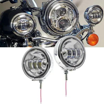 $79.99 • Buy 4.5  LED Auxiliary Spot Fog Passing Lights W/ Chrome Housing Bucket For Harley