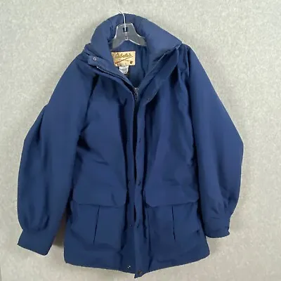 Cabelas Waterproof Coat Jacket Medium Blue Quilted Hooded Thinsulate • $39.99