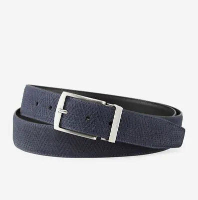 $344 Giorgio Armani Men's Blue Reversible Suede Leather Buckle Belt 38 • $95.98