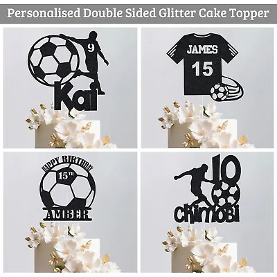 Personalised Football Cake Glitter Topper Birthday Party Custom Any Age Name UK • £2.95