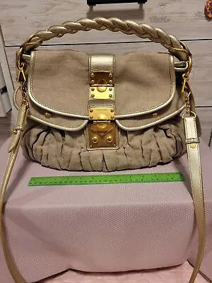 Authentic Miu Miu Beige/Gold Canvas 2way Bag  • $199.99