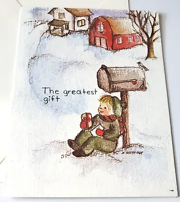 Vintage Christmas Card Boy By Mailbox The Greatest Gift Of All Jesus • $1.75