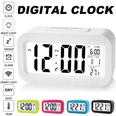 Digital LED Alarm Clock Bedside Nap Clock Time Temp Day/Night Mode Clock Black • £7.49
