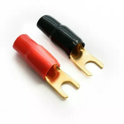 £4.39 • Buy 0 GAUGE 70mm² FORK TERMINALS PAIR RED BLACK 0 AWG 2 Terminals 