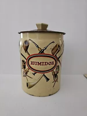 Vintage George W. Horner Humidor Tin W/ Lid England 7  Tall Smoking Pipes Design • $18