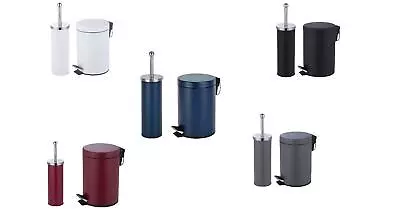 3 Litre Bathroom Pedal Rubbish Waste Bin And Toilet Brush Holder Set • £13.99