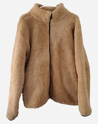 PINK Victoria’s Secret Teddy Sherpa Jacket Women’s Large Brown Full Zip Coat • $19.99