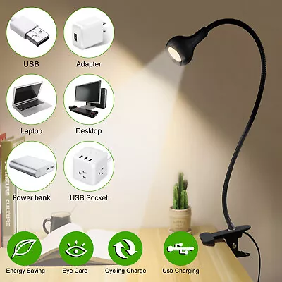 $9.98 • Buy USB Reading Night Light Flexible LED Book Lamp Laptop Computer Clip-on Bed Desk