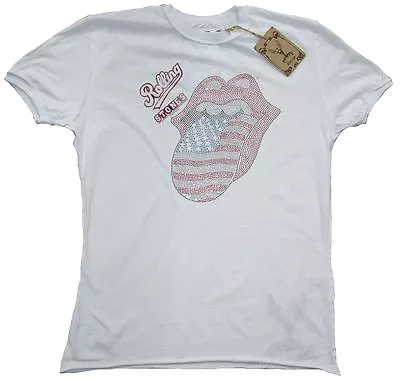 Amplified Rolling Stones USA Rhinestone Tongue Rock Star Vip Vintage T-Shirt L/ • $86.46