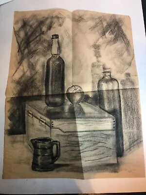 Vintage Charcoal Drawing Bottles  24  X 18  • $20