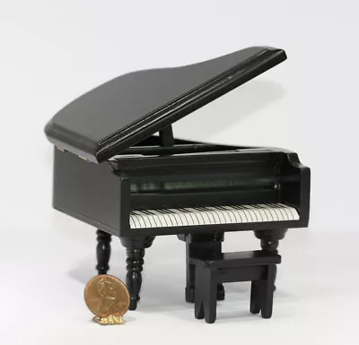 Dollhouse Miniature  Petite Black Piano With Piano Bench • $19.99