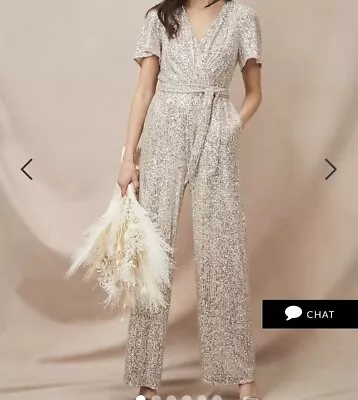 £79 • Buy Phase Eight Alessandra Silver Sequin Jumpsuit NWOT Size 10