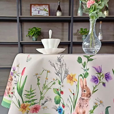 Easter Tablecloth Watercolor Flowers Bunny Kitchen Easter Tablecloth All Sizes • $35