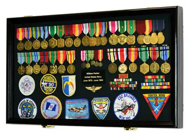 Large Military Medals Flag Pins Ribbons Patches Display Case Cabinet Shadow Box • $99.99