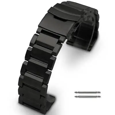 Stainless Steel Black Bracelet 19mm 21mm Double Lock Clasp Watch Band Strap 5002 • $19.95