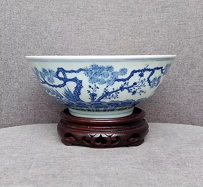 Chinese Antique Ming Dynasty Blue & White Porcelain Bowl With Blossom Motive • $1200