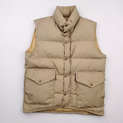 Vintage Class 5 Puffer Vest Mens Medium Khaki Tan Goose Down USA MADE Quilted • $79.99