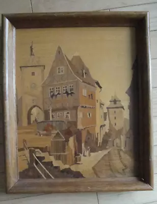 Vtg Buchschmid Gretaux Bg Wall Art Marquety Picture Wood Inlay Rothenburg German • $249.99