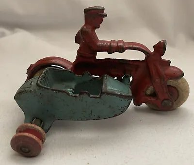 Vintage Hubley Cast Iron Cop Motor Cycle W/Side Car Toy  1723 • $125