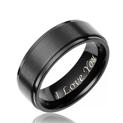 Brand New Mens Black Ring Engraved With ‘I Love You’ Fashion Gift Nice Stainless • $4.99