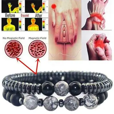 Magnetic Bracelet Beads Hematite Stone Health Care Therapy Weight Loss Women Men • £3.95