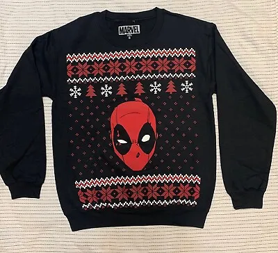 $25 • Buy Marvel's Deadpool Black Holiday Christmas Sweater Fleece SM