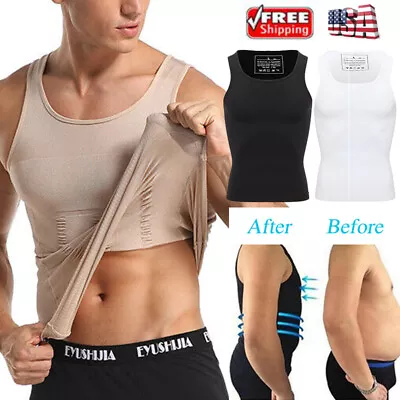 Mens Slimming Body Shaper Vest Abdomen Compression Corsets Fitness Tank Tops • $14.79